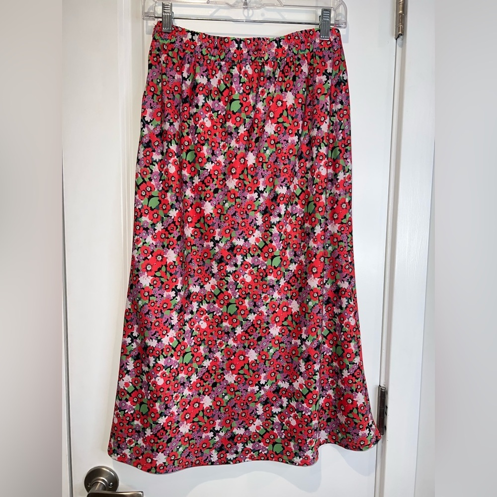 Lulu’s Zenia Coral Red Multi Floral Print Midi Skirt - Picture 9 of 12